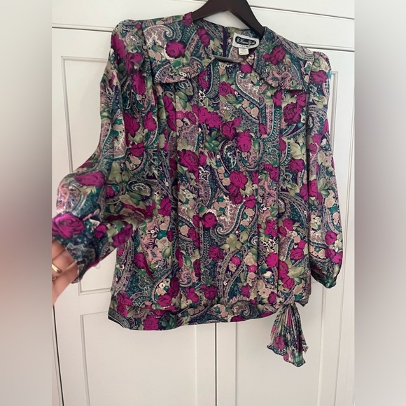 80s Vintage Jo Hanna York by Joan Davis Floral Print Blouse Sz. M/L - Picture 2 of 10